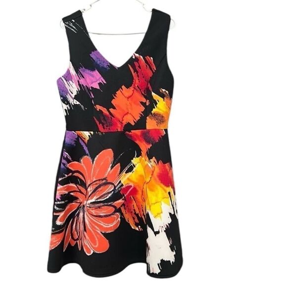 Danny & Nicole Vintage  Floral Print Red & Black Dress(Size 10) - Picture 1 of 5